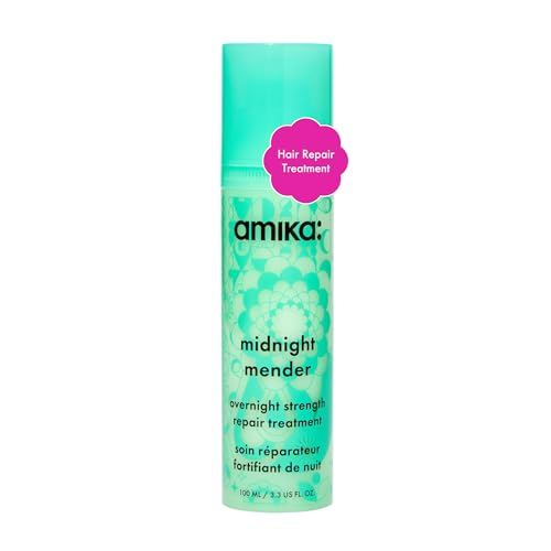 amika midnight mender strength repair overnight hair mask - leave in conditioner + split end treatment for damaged + brittle strands - repairing hair care to reduce breakage + smooth strands (100 ml)