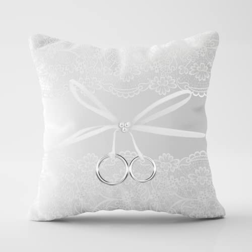 NAÏZAYA Cuscino Fedi Nuziali Matrimonio Originale – Cuscino Porta Anelli Ricamato Floreale Bianco – Idea Regalo Matrimonio Sposa Sposo – Idee Regali Gadget per Sposi Originali