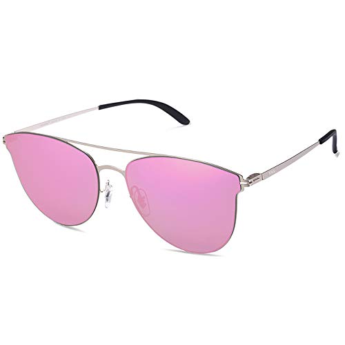 AVAWAY Ultraleicht Verspiegelte Damen Sonnenbrille getönt, übergroße UV400 Sonnenbrille mit Nylon Gläser Cover