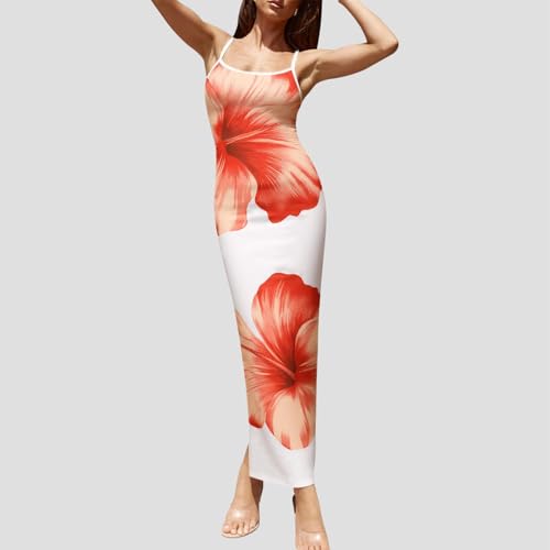 Image of Womens Summer Casual Floral Dresses Spaghetti Strap Bodycon Maxi Beach Dress Elegant Evening Party Long Dresses
