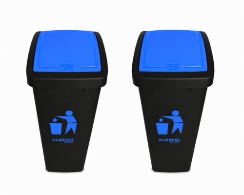 Image of CELLO Plastic Swing-Lid Garbage Dustbin 48 Ltr, Blue /Blue - Combo Pack of 2