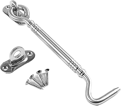 KJ Stainless Steel Heavy Duty Cabin Hook and Eye Lock for Shed, Gate or Garage Door (188mm)