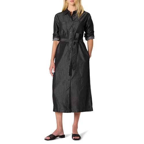Amazon Essentials Women's Women's Denim Chambray Long-Sleeve Button-Up Dress, Black Wash, Small