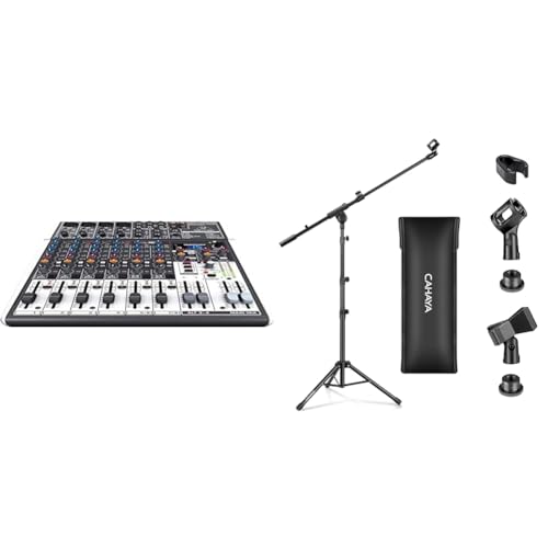 Behringer Mezclador Behringer XENYX X1204USB Premium de 12 entradas y 2/2 buses con preamplificadore & CAHAYA Soporte de Micrófono con Brazo con Dos Pinzas para Microfonos Pie de Micrófono Plegable
