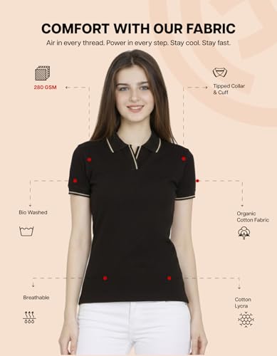 Image of Scott International Women's Cotton Polo T-Shirt | Half Sleeve Plain Collar Tee | Stylish Casual Top | Plain T-Shirt for Girls | Workwear for Office & Casual Wear