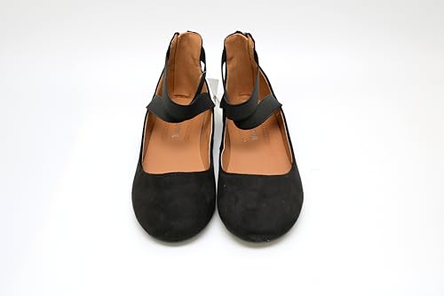 Women's Ballet Flats with Elastic Cross Straps, Black Suede, Back Zipper2