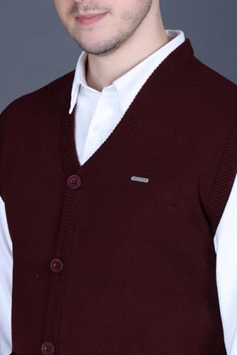 Image of V Neck Cardigans for Men - Woolen Sleeveless Sweater for Man Winter Wear