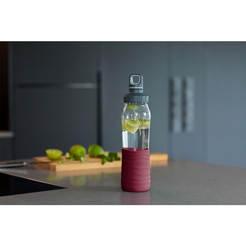 Emsa N31007 Drink2Go Glas Trinkflasche | Fassungsvermögen: 0,7 Liter| Schraubverschluss | 100% dicht | spülmaschinenfest | Weinrot – Ansicht 2