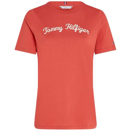 Tommy Hilfiger Damen T-Shirt Kurzarm Regular Rundhalsausschnitt, Rot (Terra Red), XXS – Ansicht 5