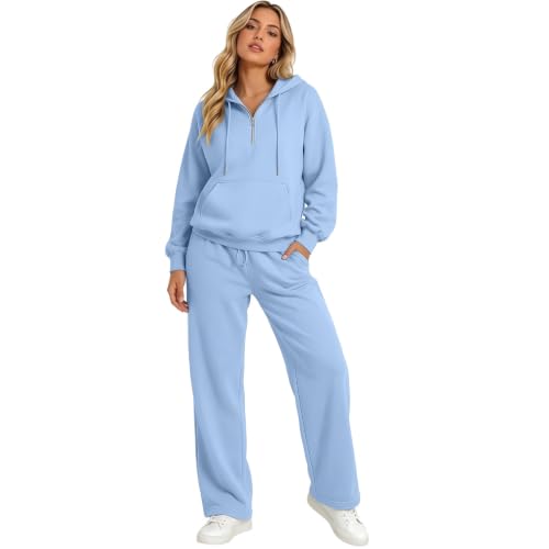 Womens Sweatsuits 2 Piece Outfits Half Zip Hoodie and Sweatpants Sky Blue - image 4