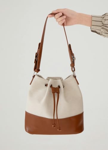 Trendy Bucket Bag for Women Vegan Leather Shoulder Bags Large Tote Purse Handbags Splicing Underarm Satchels 20252