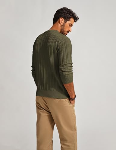 PJ PAUL JONES Mens Sweaters Casual Crewneck Sweater Cable Knit Pullovers Army Green2