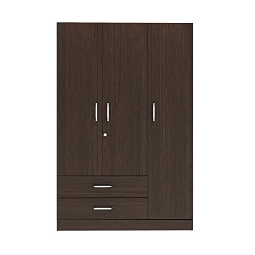 Image of Wakefit Wardrobe | 1 Year Warranty | Engineered Wood Almirah, Cupboard for Clothes Storage | 3 Door, 1 Drawer, 1 Hanging Space | Organza Plus - Wenge