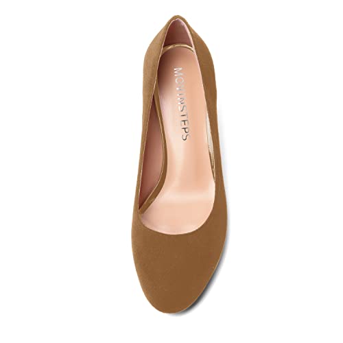 MOVINSTEPS Womens Dress Office Suede Slip On Round Toe Spool Low Heel Pumps Shoes 2 Inch3
