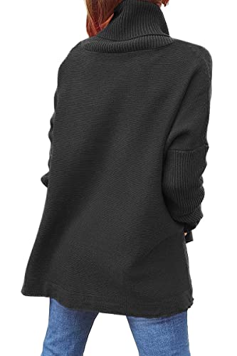 yoeasy Women's Turtleneck Oversized Long Batwing Sleeve Pullover Sweater Spilt Hem Knit Sweater2