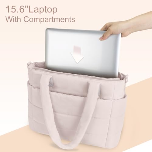 Image of Puffer Tote Bag for Women Quilted Nurse Bag Lightweight Work Bag for Teacher Travel Handbag with Multiple Pockets