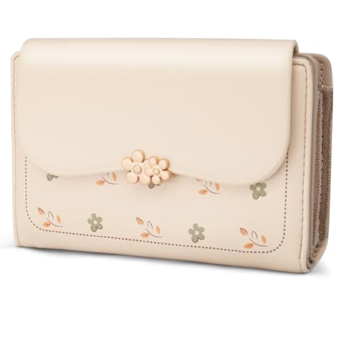 REETEE Cartera Mujer Cuero PU Monedero Mujer Pequeño Formato Corto Billeteras para Mujer con Cremallera Bolsillo Monederos y 10 Ranuras para Tarjetas (Albaricoque)