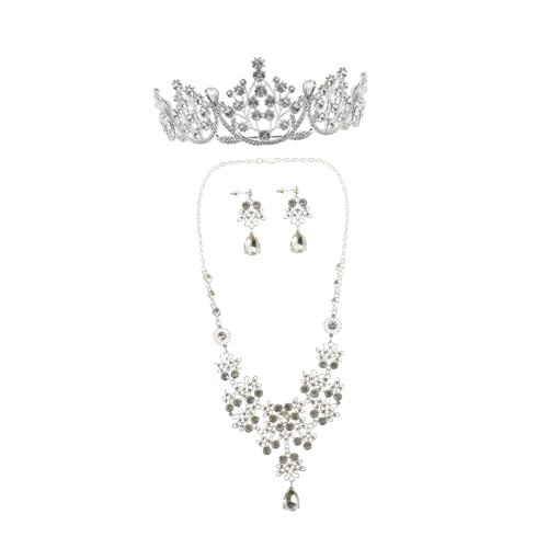 FOMIYES 1 Juego Nupcial Tiara Delicada Collar De Gargantilla Para Mujer Accesorios Para El Cabello De Novia Collar De Princesa Pendientes De Novia De Moda Joyas Boda Silver Aleación