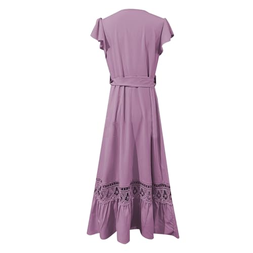 Robe pull femme grande taille maxi fluide col dentelle florale de printemps