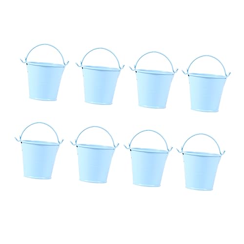 Happyyami 8pcs Mini Iron Bucket Buckets Small Flower Pot Planters Baskets for Home Garden Decoration Light Blue