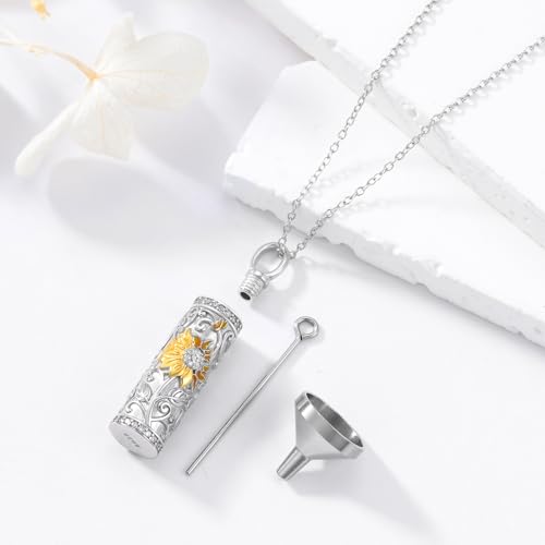 925 Sterling Silver Urn Necklace for Ashes, Cross/Sunflower/Dragonfly/Teardrop/Sea Turtle Locket Memorial Necklaces Keepsake Cremation Jewelry with Filling Tool for Animal Human Ashes4