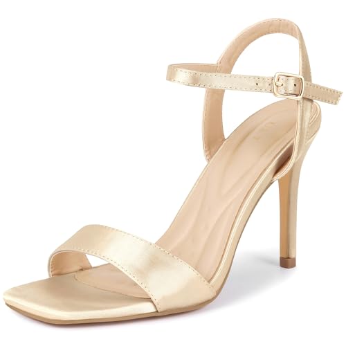 Perphy Satin Heels Squared Toe Ankle Strap Stiletto Heel Sandals for Women