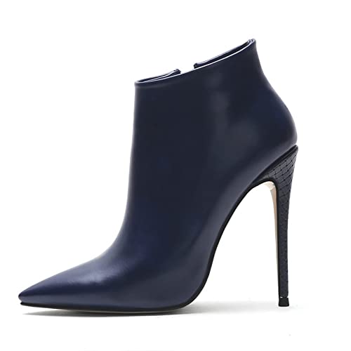 GAOword 12.5CM/4.92IN Bottes Pointues À La Mode pour Femmes Passerelle Discothèque Stiletto À Talons Hauts Bottes Courtes De Mode Sexy Adaptées Aux Rassemblements Quotidiens,Bleu,37 EU