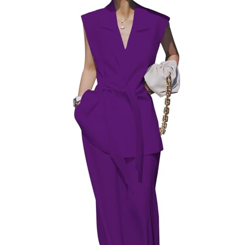 Summer Womens Business Suit 2 Piece Sleeveless Suit Set for Women (Sleeveless Jacket+Pants+Belt)2