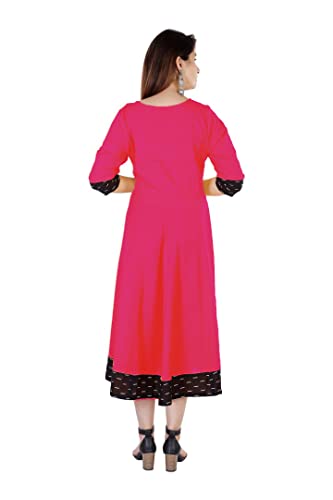 Image of Cotton Plain Black Parinted Lace Border Anarkali Dress Kurtis for Women - Not a Set with Dupatta or Pant