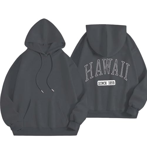 Sudadera con capucha para mujer, con estampado de palmera del Reino Unido, con bolsillo, ajuste holgado, holgada, manga larga, ropa de abrigo, ligera, suave, a la moda, gris oscuro, 5XL
