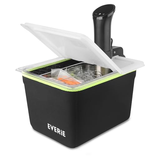 EVERIE 12 Quart Sous Vide Container with Collapsible Hinged Lid + Wobble-Free Stainless Steel Rack Divider + Insulating Neoprene Sleeve — NSF Approved Container, BPA-Free Lid, Fits Anova & Instant Pot