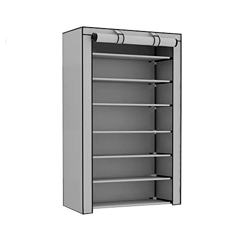 EGLEMTEK Scarpiera Armadio a 8 Ripiani, Portascarpe Mobiletto Guardaroba in Acciaio E Tessuto 60 x 30 x 126 cm (Colore Grigio)