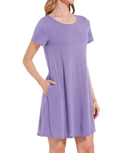 Image of JOLIGAL Summer Dresses for Women Casual Short Sleeve Sundress Scoop Neck Beach T Shirt Dress with Pockets 2026