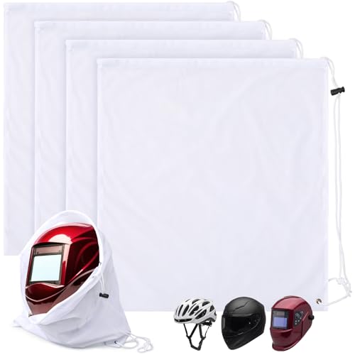 Yeyeplum 4 Pcs Motorcycle Helmet Bags with Drawstring Locking, White