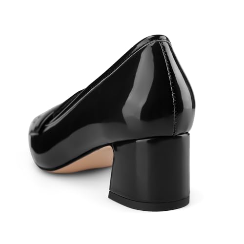 Image of Women's Square Toe Chunky Low Heel Penny Loafers Shoes Black Patent Leather Comfortable Slip On Work Business Dressy Classic Pumps