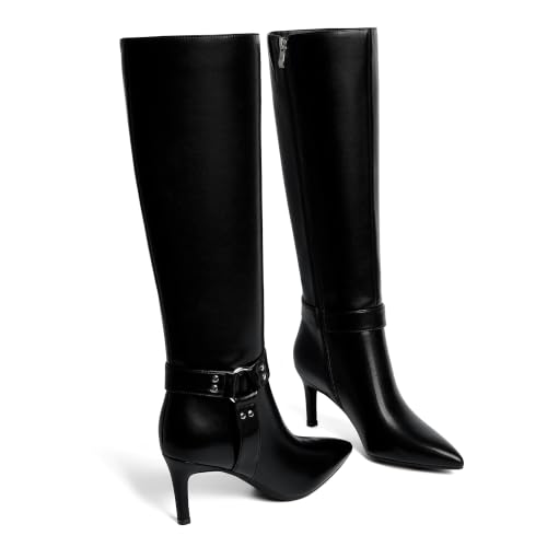Image of Easyfox Knee High Boots Women Pointed Toe Stiletto Heel Tall Boots | Side Zipper,3 In Stiletto Heel,Fall Spring Winter Fashion Dress Tall Boots,Evening Bridal office Long Boots