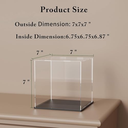 Image of Clear Acrylic Display Case with Matte Black Base, Dust-Proof Showcase, Cube Acrylic Display Box for Collectibles (7x7x7 inch)