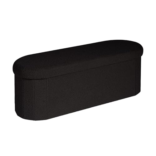 Image of B FSOBEIIALEO Ottoman with Storage for Living Room, Sherpa Folding Storage Ottoman Foot Rest, 43.3 Inches Collapsible Bedroom Bench Black