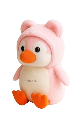 Image of Hoddie Penguin Soft Toy for Girls Boys Kids, Pink, Animal Plush Stuffed Baby Teddy Gift Birthday, 23 cm