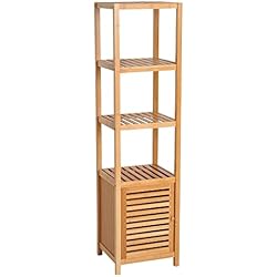 Estanteria Madera Baño HOMCOM Estantería de Bambú para Baño Armario Alto Librería Organizador 4 Niveles 1 Puerta 36x33x140cm