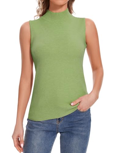 Image of Sleeveless Mock Neck Tops for Women Soft Slim Fit Knit Vest Tops