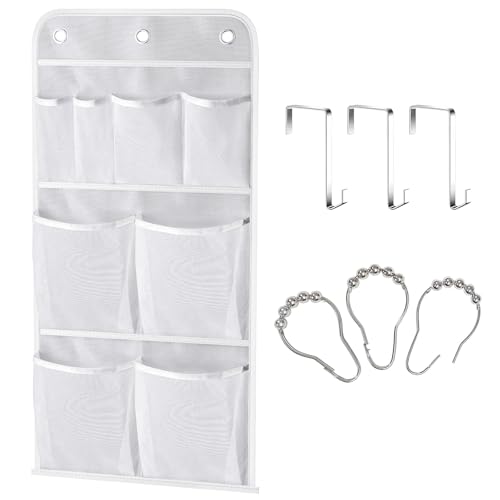 MISSLO Hanging Mesh Pockets Hold 340oz/1000ml Shampoo Shower Organizer with Over the Door Hooks