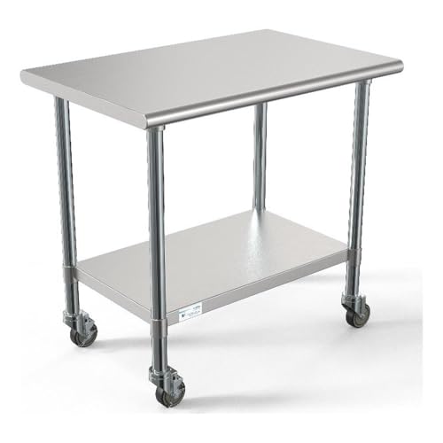 Image of KoolMore Commercial 24 inch x 36 inch Stainless Steel Work Table Wheels for Restaurant or Home Use, Under Storage Shelf for Food, Tools, Equipment, Hardware, Heavy Duty Metal Workspace (CT2436-18C), Silver