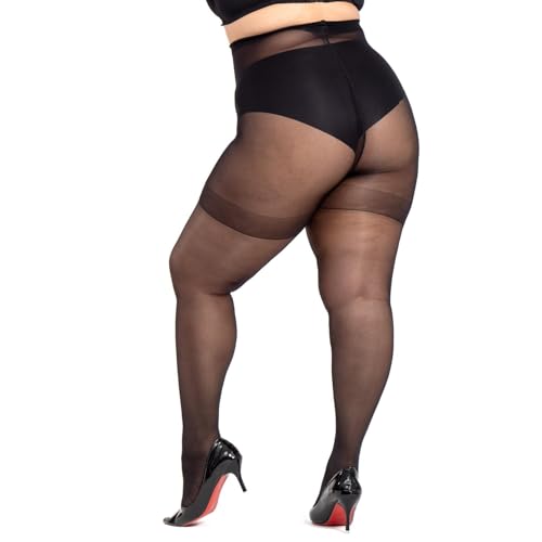 LADYFAN 3 Pairs Plus Size Women’s Sheer Tights 20D High Waist Control Top Pantyhose with Reinforced Toes4