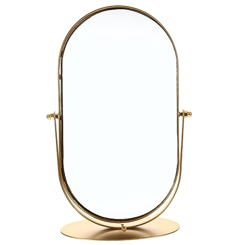 Espejo vintage metálico redondo con soporte de mesa