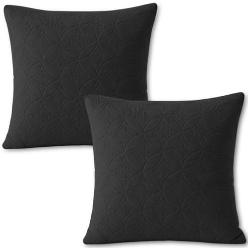 Image of HOKIPO 100% Leakproof Quilted Cushion Cover for Sofa 22x22 Inches, Set of 2, Jet Black (AR-6281-BLK*2)
