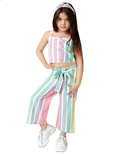 Naughty Ninos Girls Pink & Yellow Striped Top with Palazzos Set for 3 to 12 Years Naughty Ninos Girls Pink & Yellow Striped Top with Palazzos Set for 3 to 12 Years