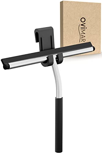ovimar rasqueta de Ducha Gedser | sin taladrar | de Acero Inoxidable | Negra | Labio de rasqueta recambiable | 26,4 cm de Ancho | para Limpiar la Pared o la Ventana de la Ducha