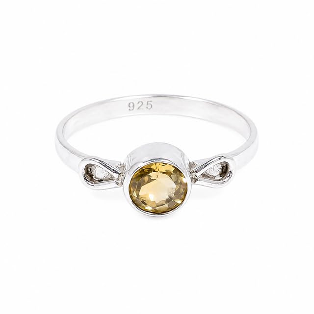 Bague en citrine 5mm et argent 925 sterling de forme ronde pour femme