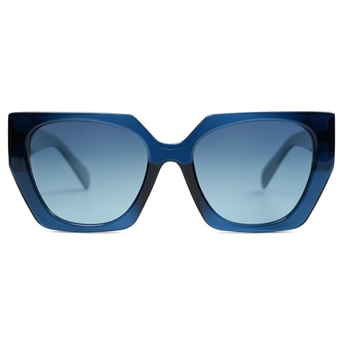 SOJOS Large Oversized Polarized Sunglasses for Women, Big Designer Womens Trendy Square Shades SJ2205, Dark Blue/Blue